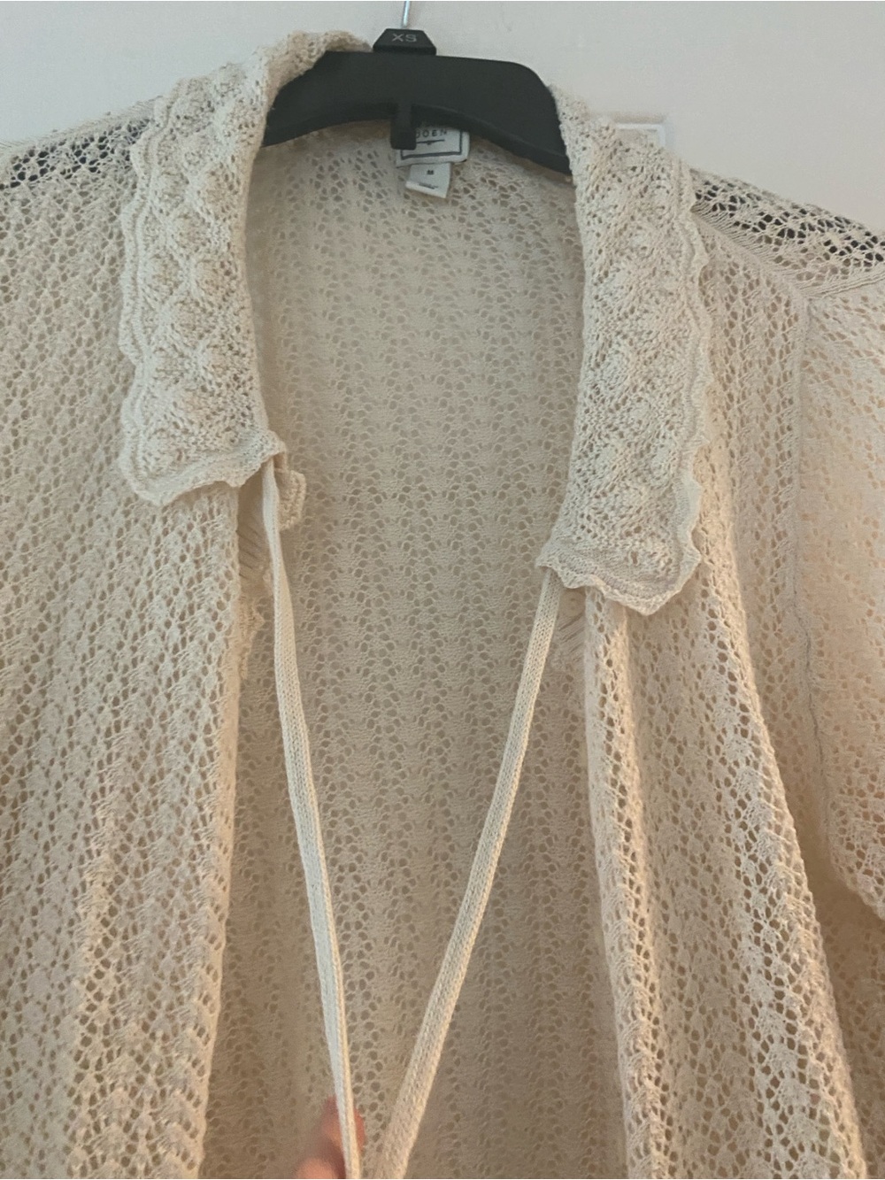 DOEN Open-Knit Cream Lace-Trim Cardigan